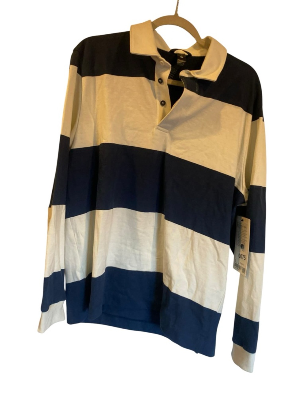 NWT Lululemon mens LS cotton rugby shirt NAVY/WHITE Size M